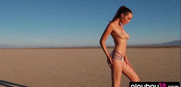  Big boobed beauty Willa Prescott gets to pose naked in the desert outdoor